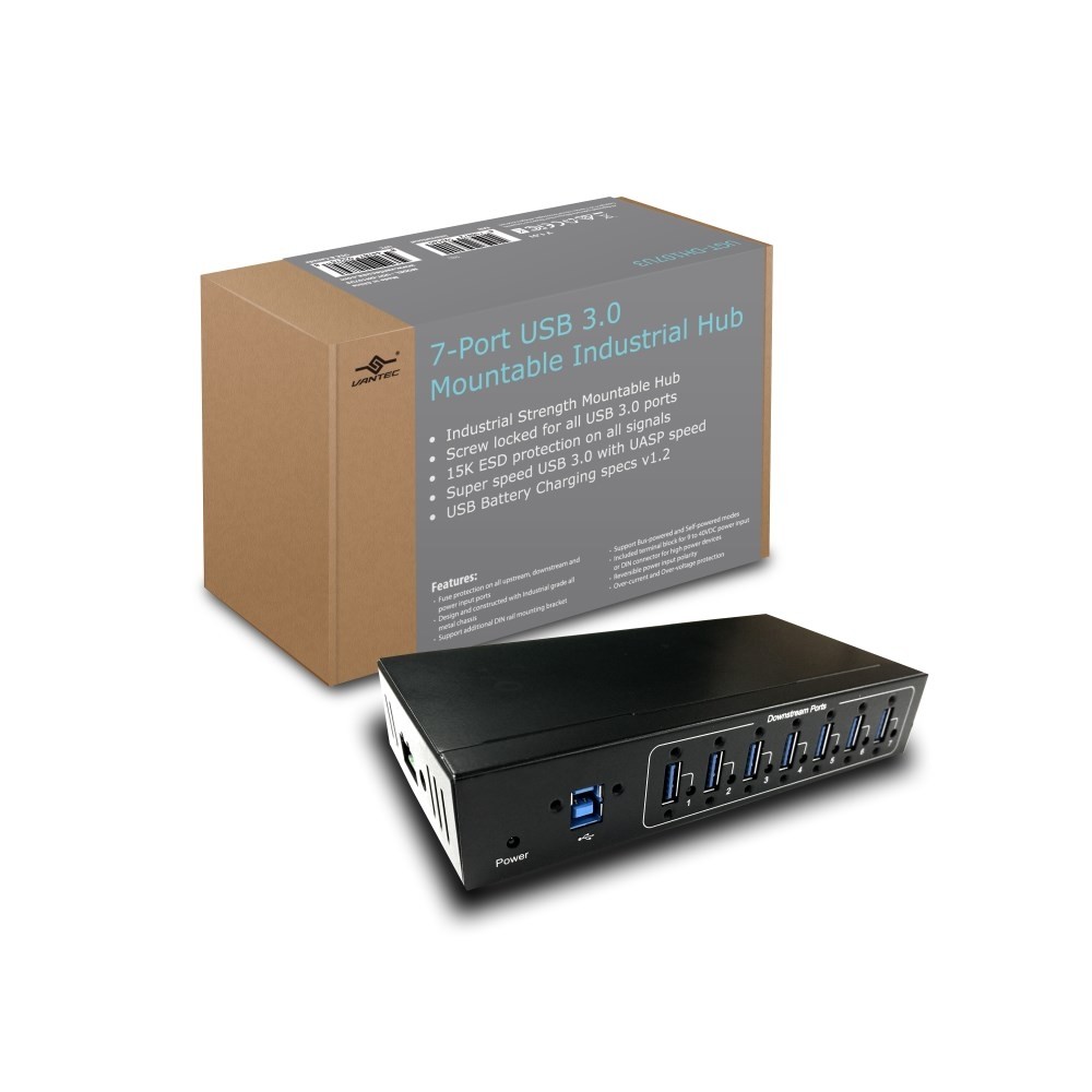 Vantec 7-Port USB 3.0 Mountable Industrial Hub