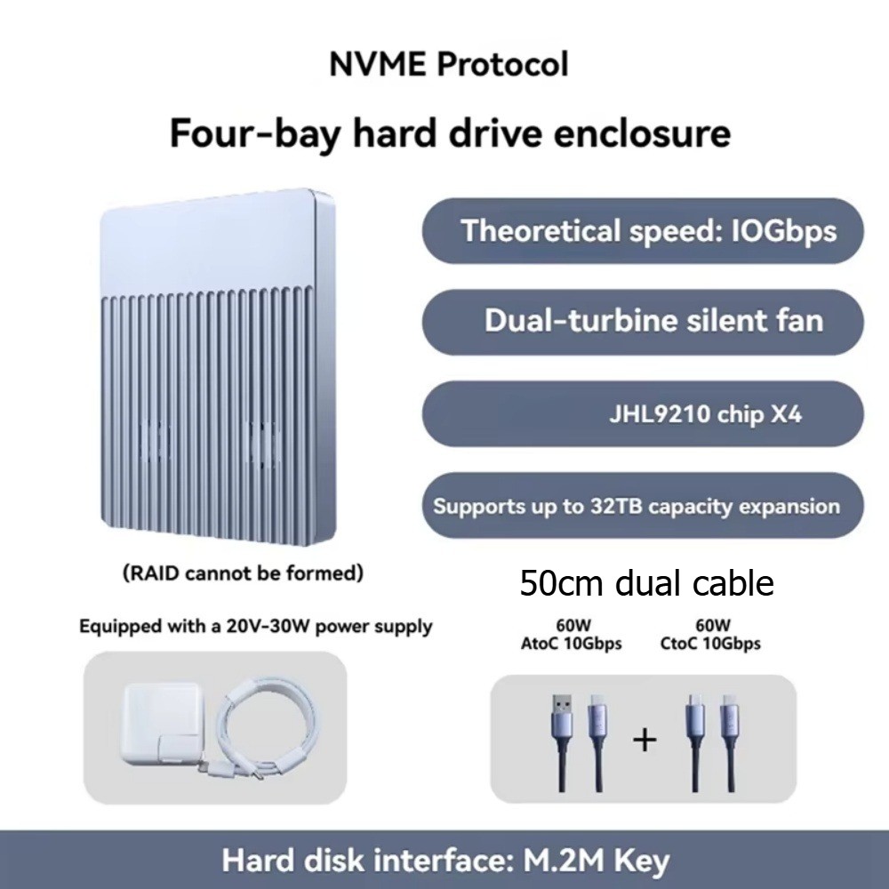 USB3.1 4-Bay M.2 SSD 10Gbps Simultaneous Read/write NVMe External Enclosure Dock