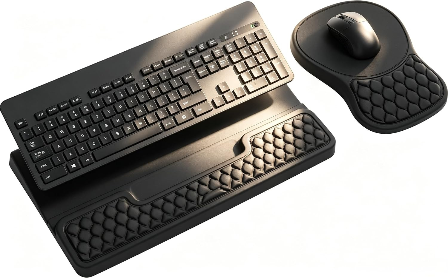 Ergonomic Keyboard and Mouse Pad Combo with Stand/Wrist Rest, Black
