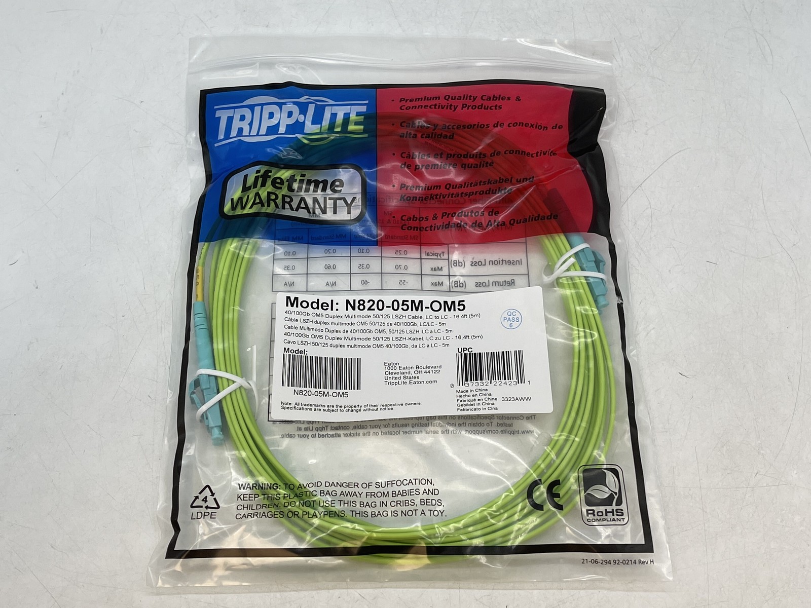 Tripp Lite 5m Duplex Multimode Fiber Patch Cable N820-05M-OM5 FREE S/H