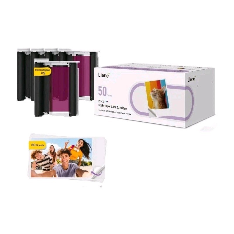Pearl N200 Pro Portable Photo Printer Photo Paper 50 Sheets & 5 Cartridges, P...
