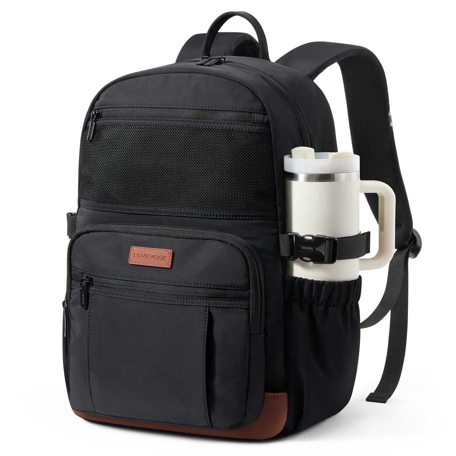 LOVEVOOK College Laptop Backpack for Women, 15.6 Inch, Black - Chestnut Brown
