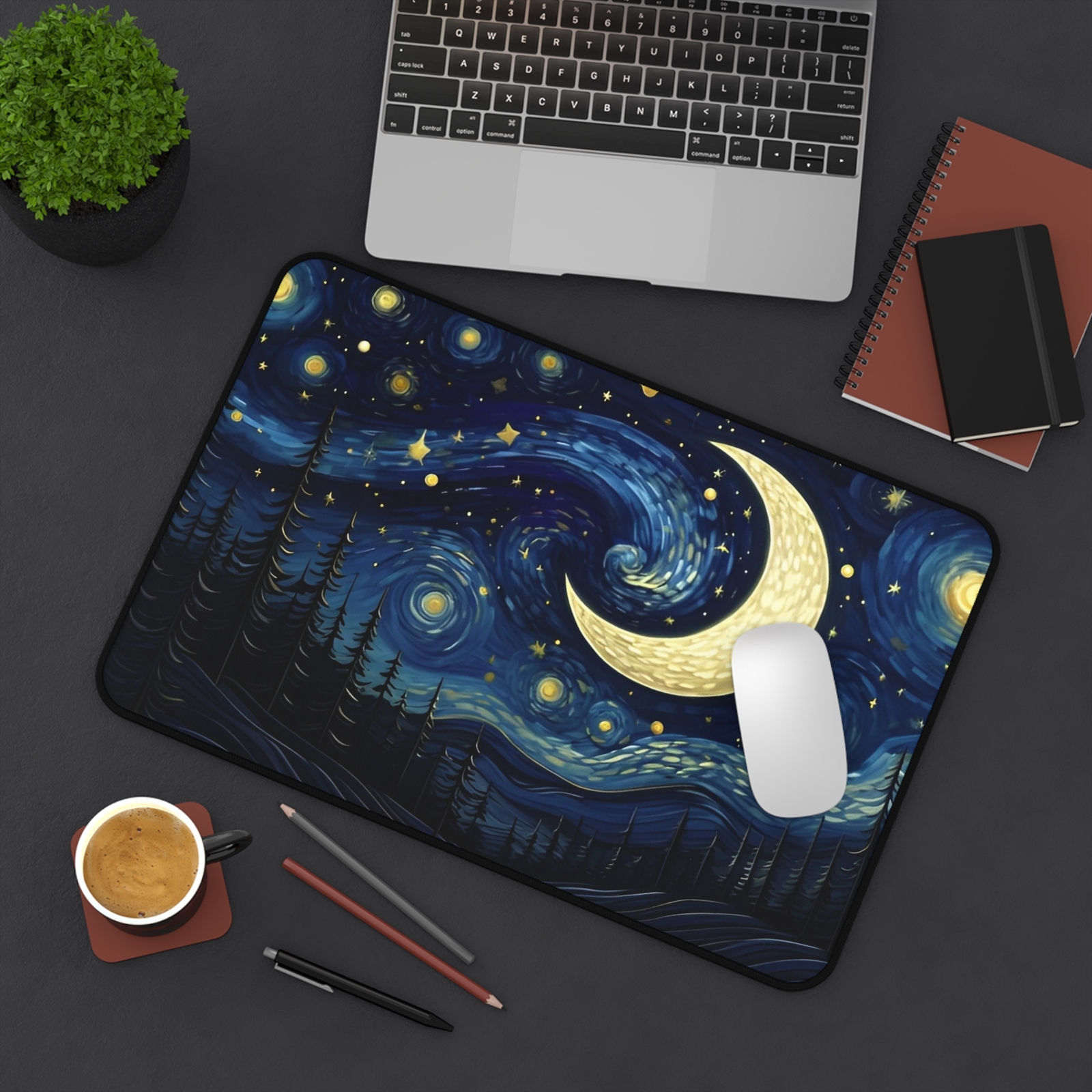 Starry Night Desk Mat Artistic Mouse Pad, Office Decor, Cosmic Desk Accessories