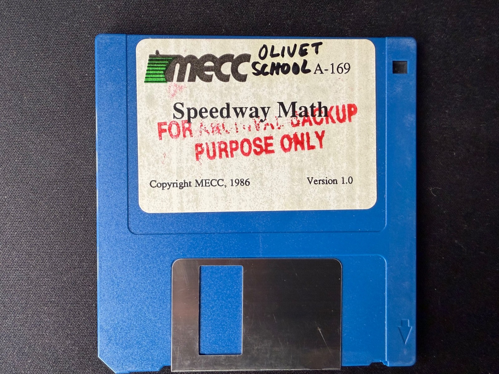 Macintosh 3.5" Floppy Disk MECC A-169 Speedway Math Version 1.0