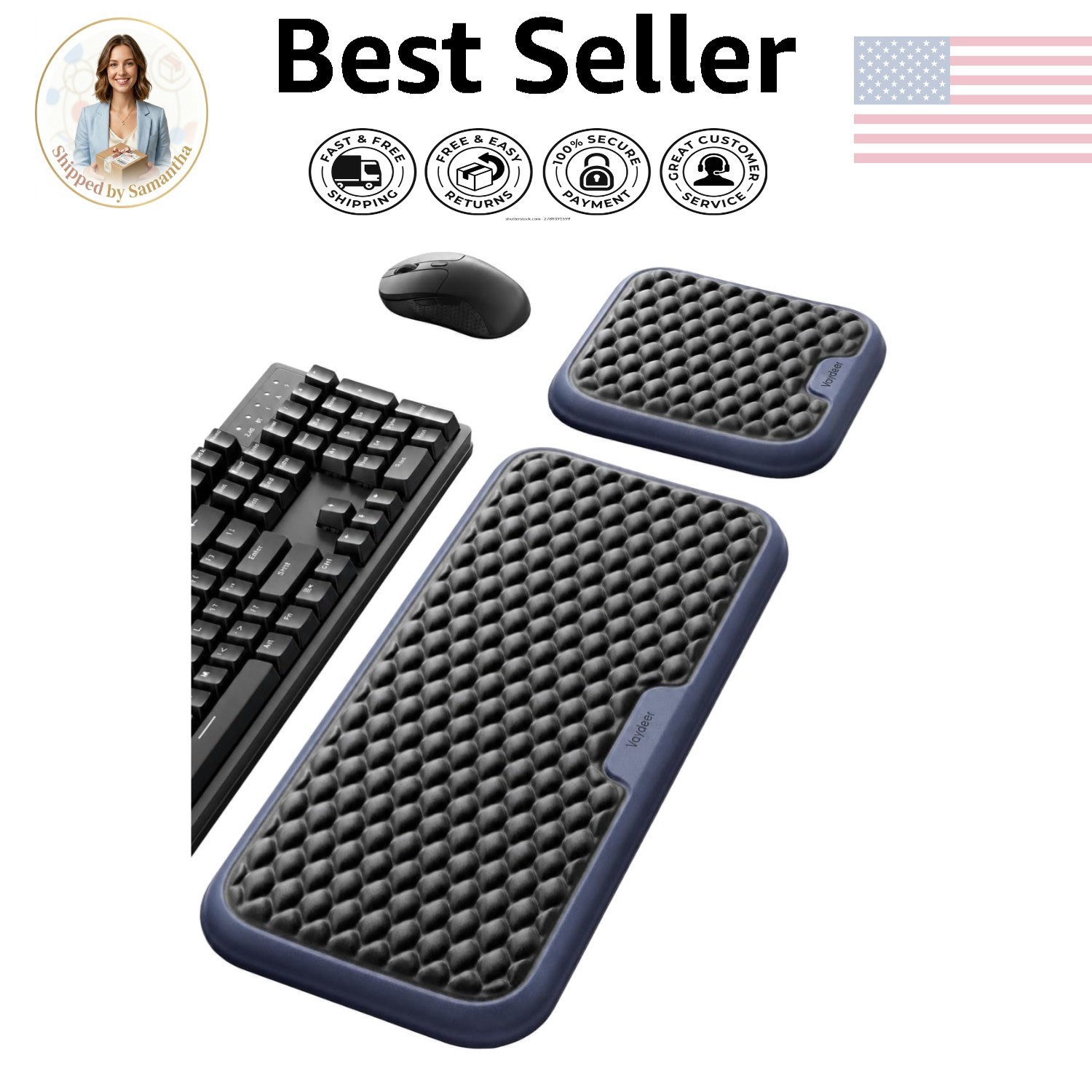Extra Large Ergonomic Wrist Rest Set for Keyboard & Mouse - Pain Relief Design