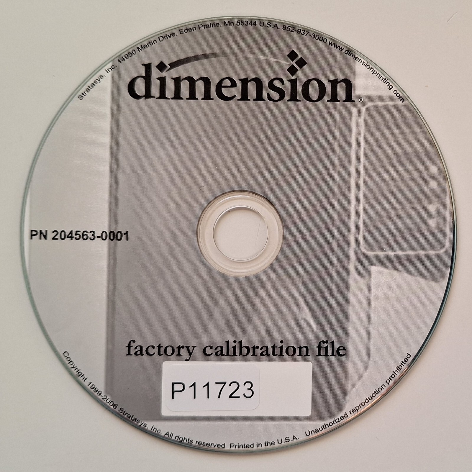 Stratasys Dimension Elite Factory Calibration File CD