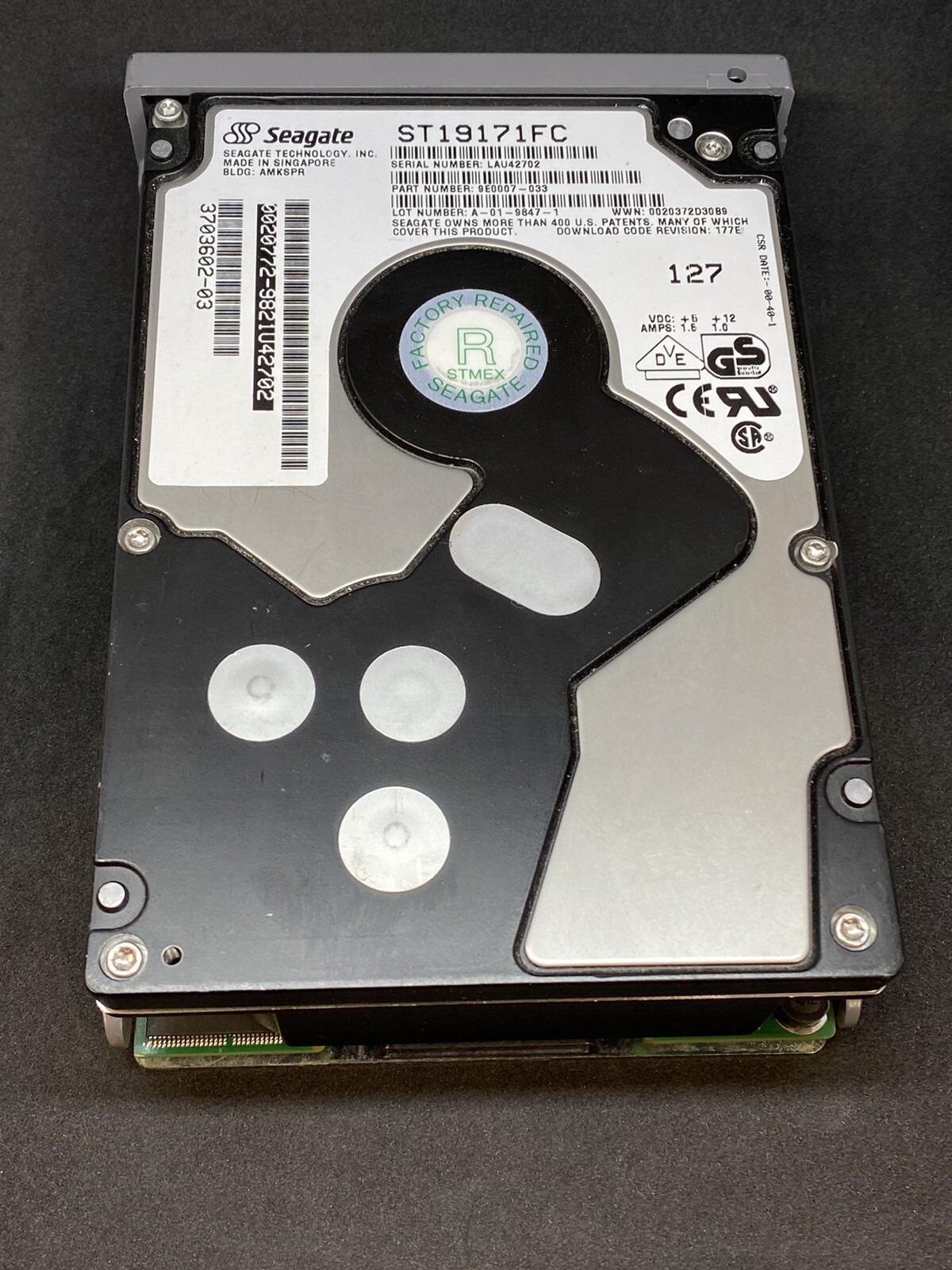 Sun 370-3602 9.1GB 7200 RPM 3.5" Fibre Channel Hard Disk Drive Seagate ST19171FC