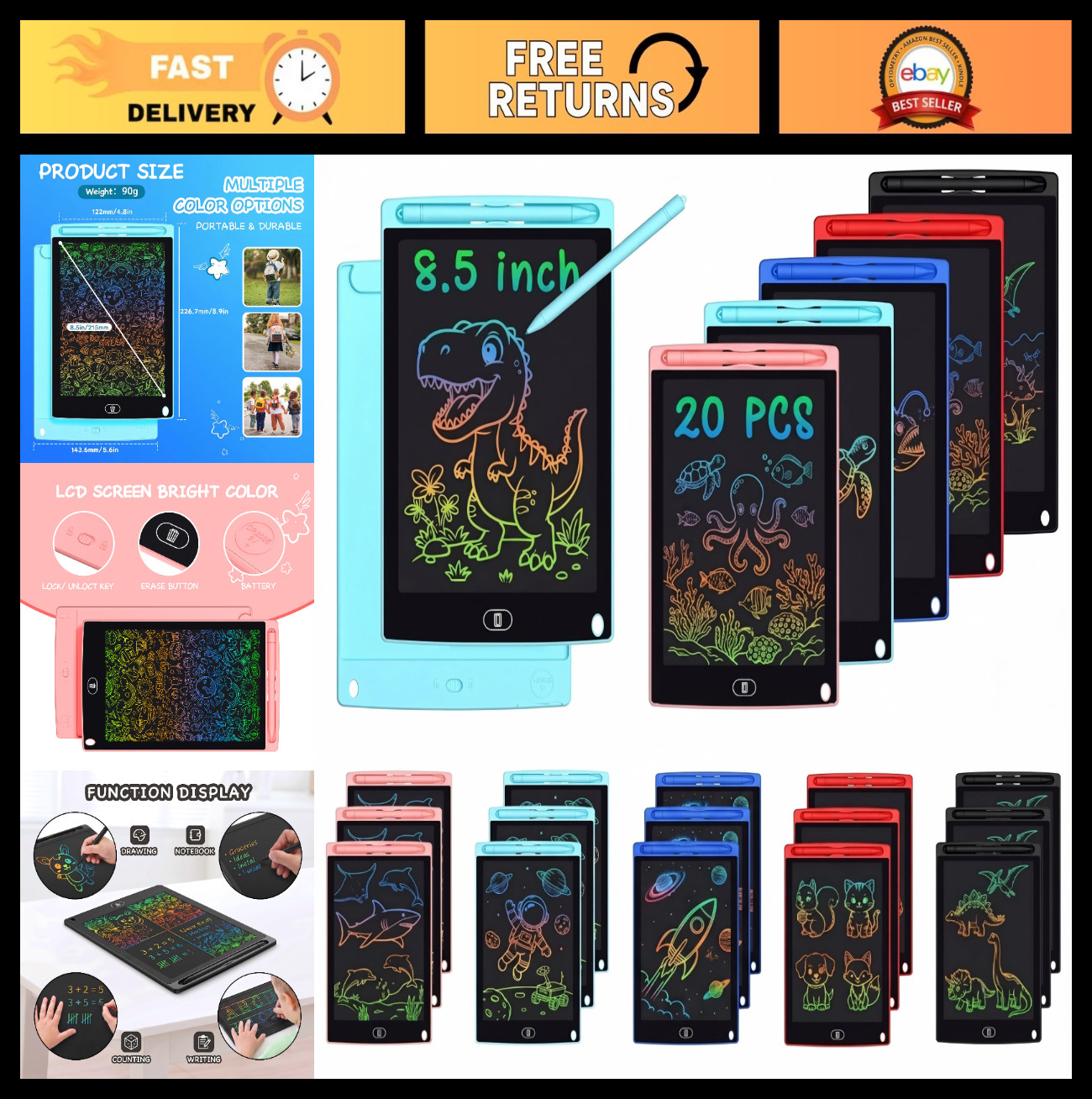 20 Pack LCD Writing Tablets for Kids - Mess-Free Travel Toys & Classroom Rewards