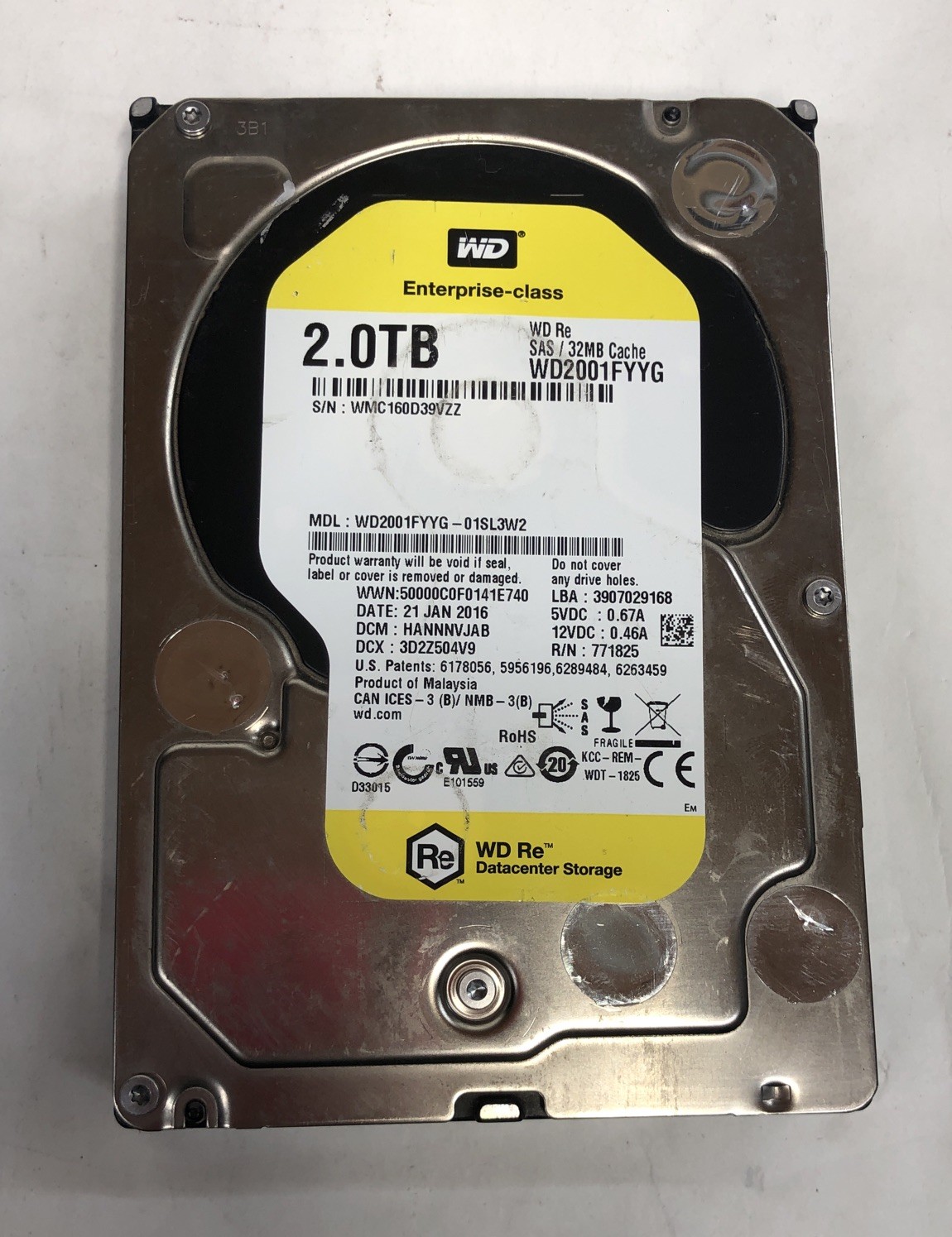 Western Digital RE WD2001FYYG | 2TB @ 7.2K | 3.5" SAS 6 Gb/s 32MB *Memory Clear*