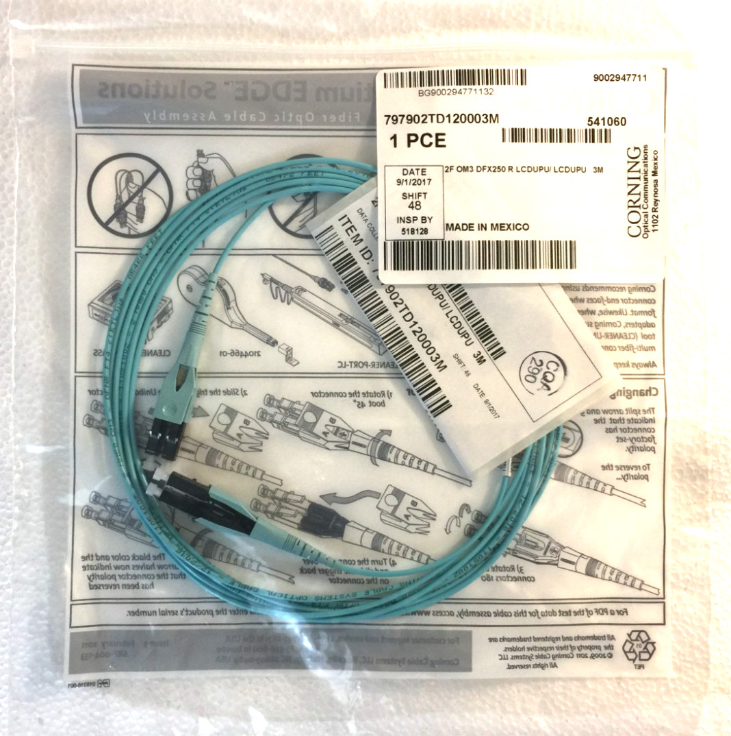 NEW CORNING 3M 9ft LC-LC MM 10Gb OM3 Aqua Fiber Cable for 10G SFP Fast Shipping