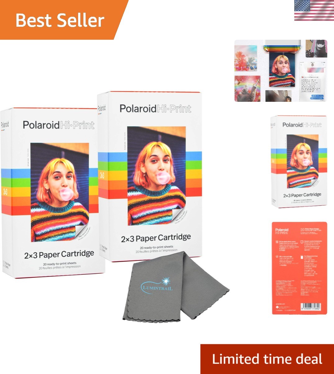2 Pack Polaroid Hi Print 2x3 Photo Paper - 40 Sheets, Biodegradable Option