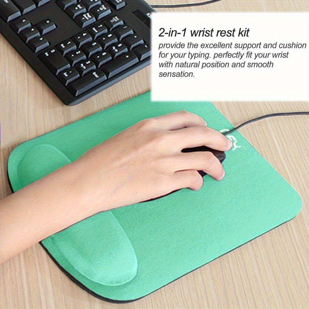 Green Ergonomic Gel Mouse Pad with Wrist Support, Non-Slip Relief for PC