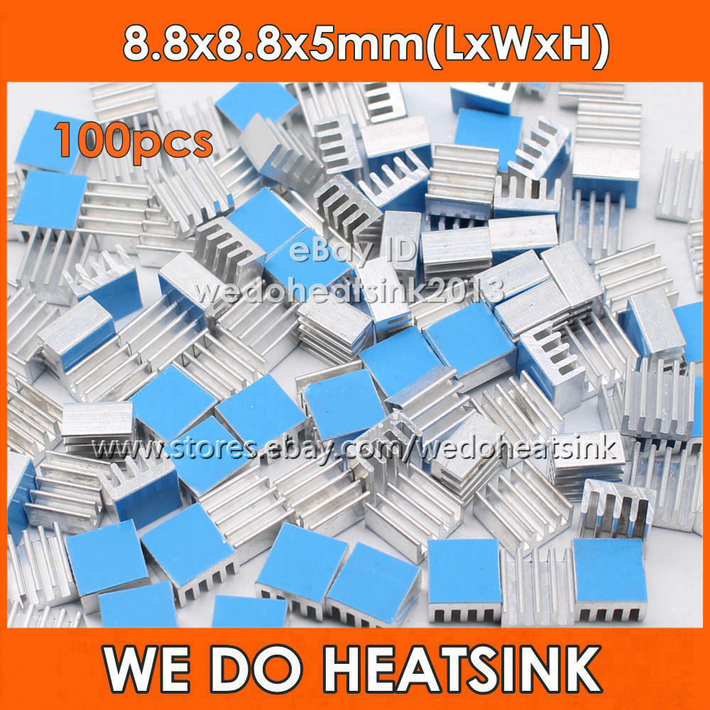 100pcs Tiny 8.8*8.8*5mm Aluminum Heatsink Radiator Cooler With Thermal Tape