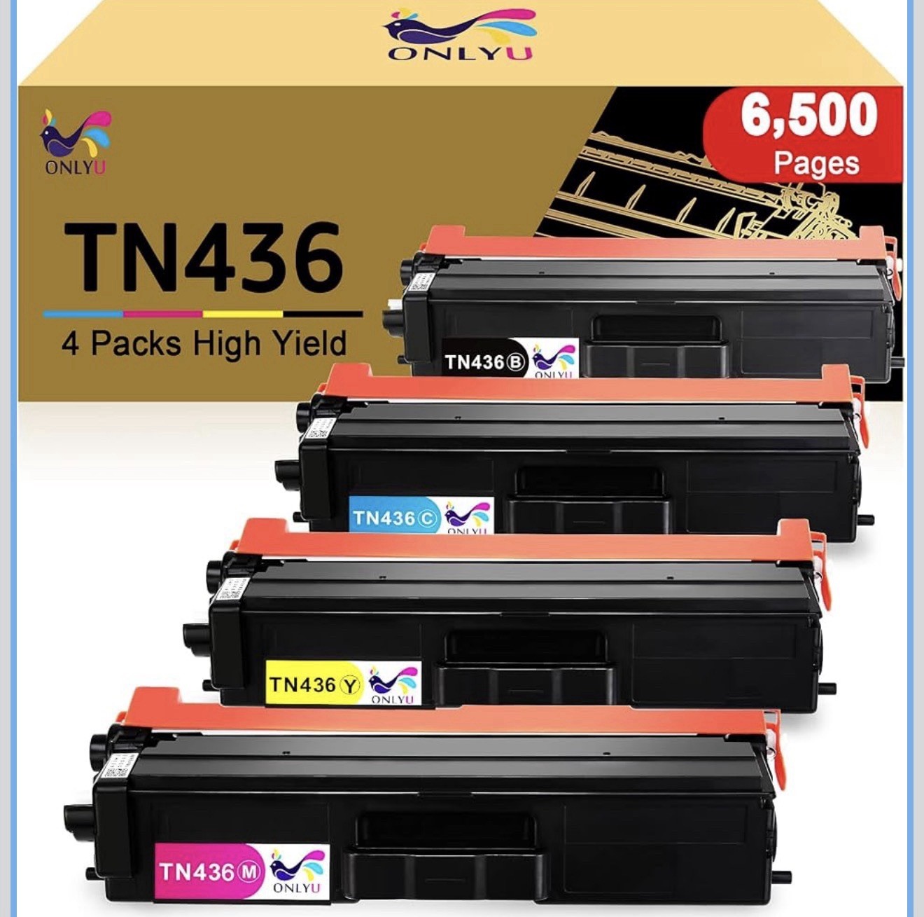 ONLYU Compatible Toner Cartridge L, tn436 1Black,1Cyan,1Magenta,1Yellow 