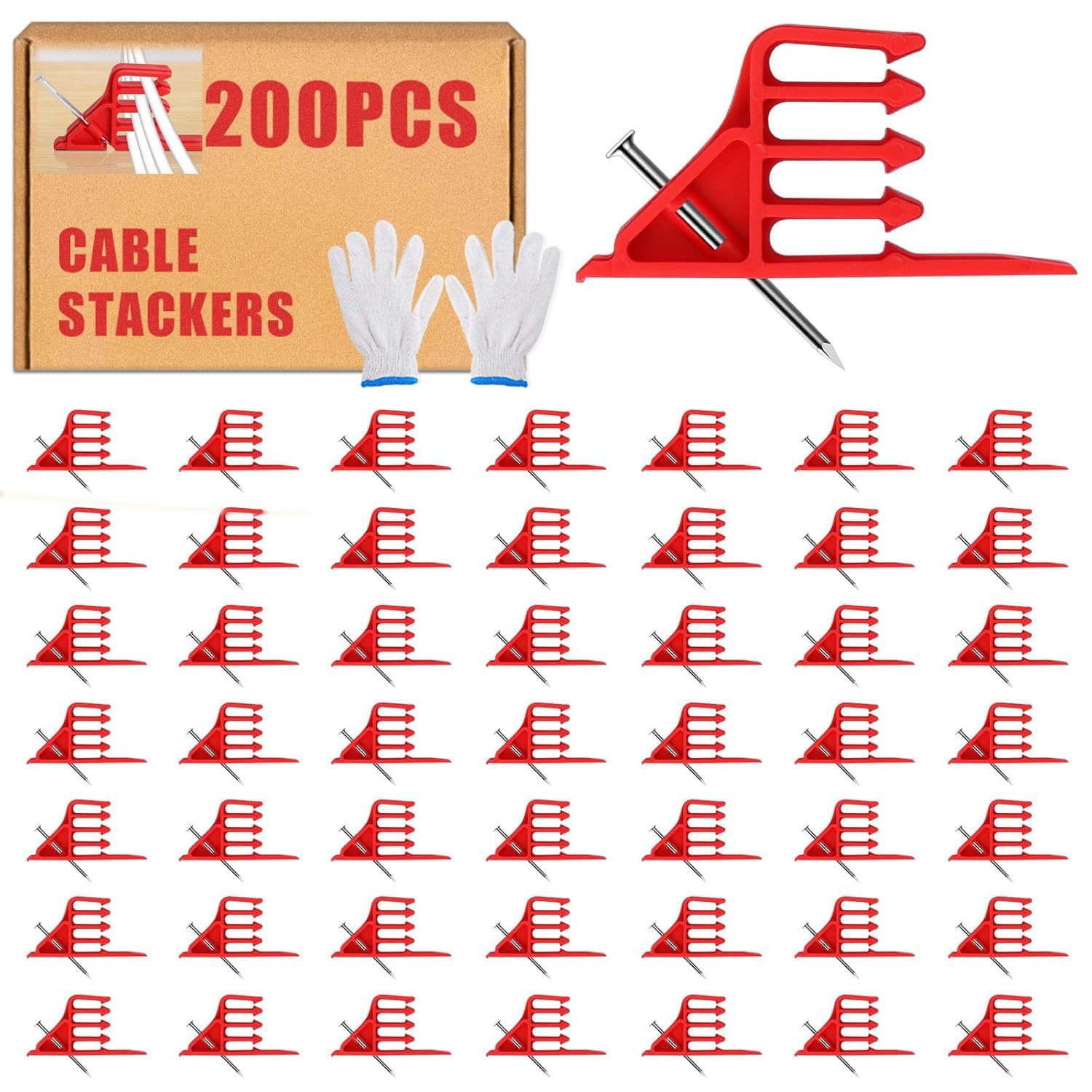 200Pcs Cable Stackers, Cable Staples Clips with Steel Nails, Electrical Wire ...