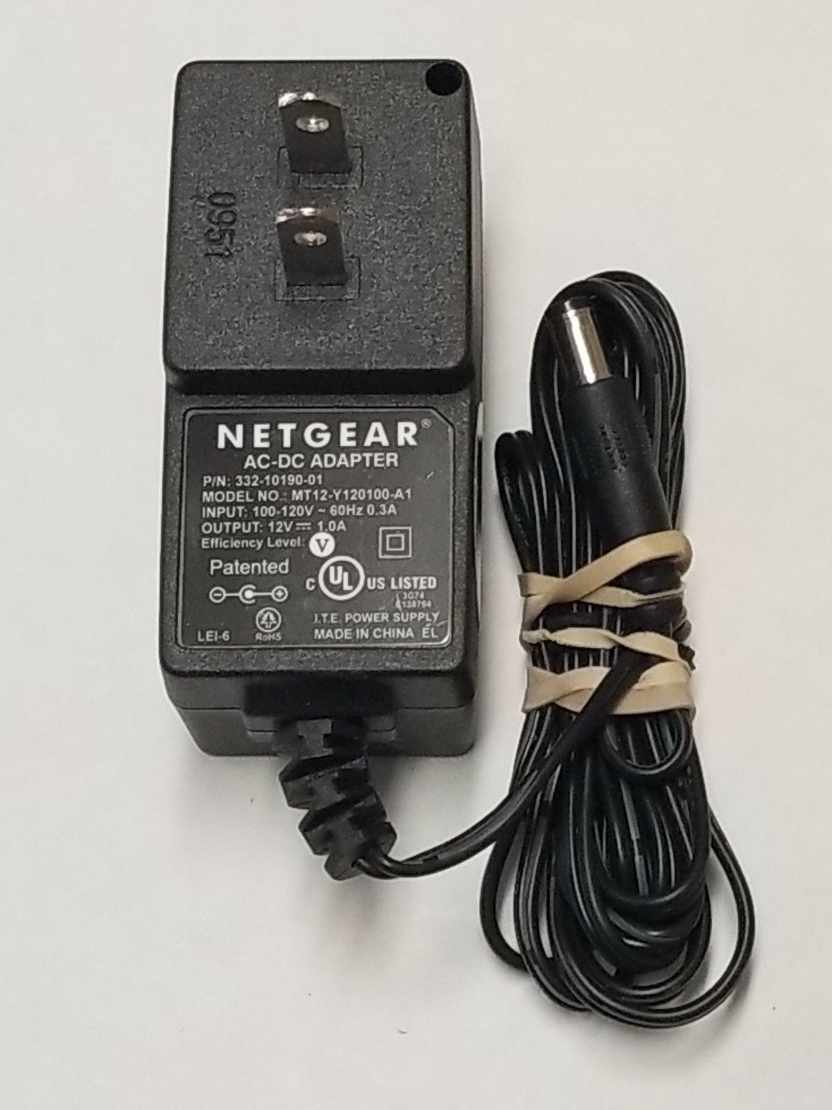 NETGEAR AC-DC ADAPTER P/N 332-10190-01 MODEL MT12-Y120100-A1 OUTPUT 12V 1A G4.2