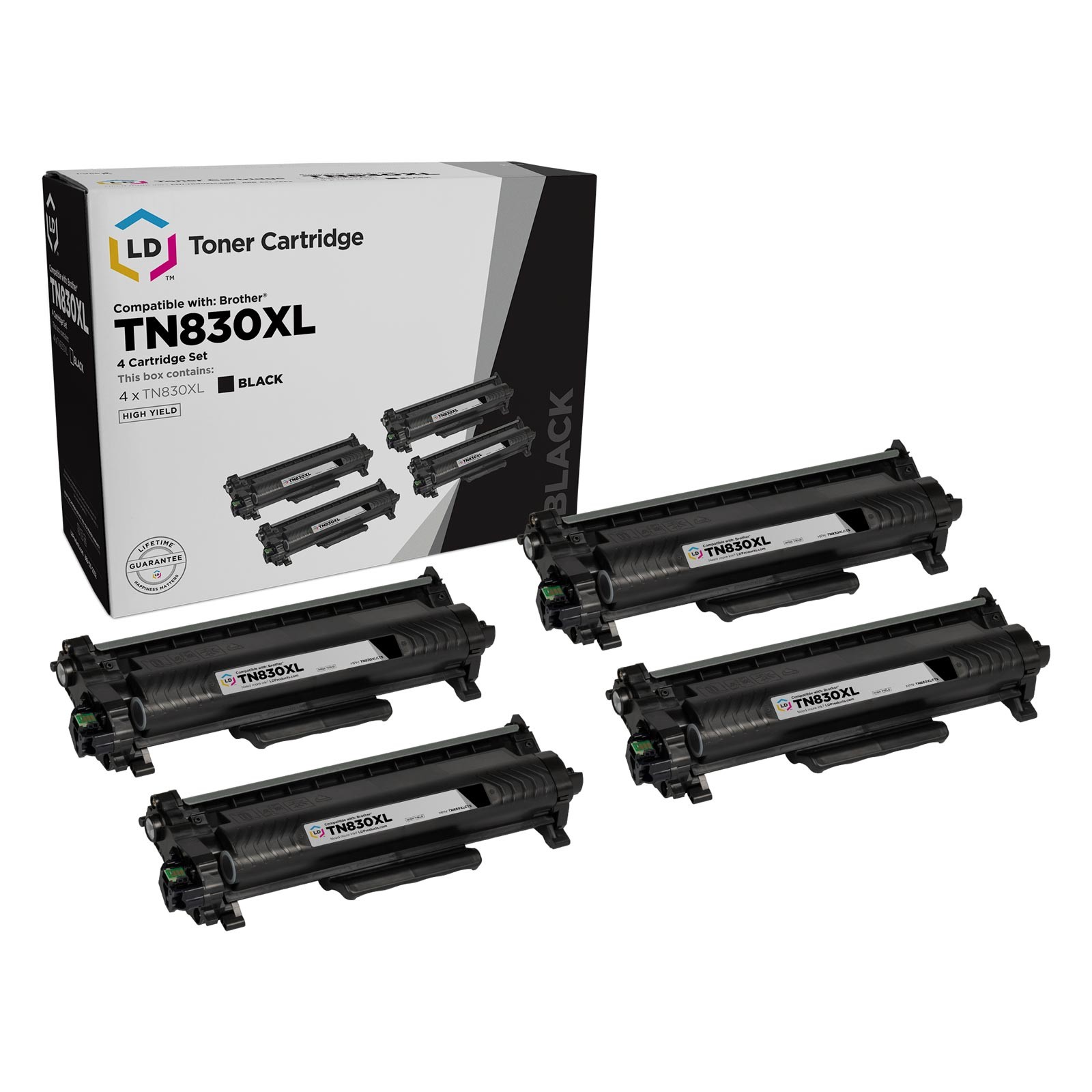 LD Replacement Toner Compatible with Brother TN830 High Yield (4-Pack Black)