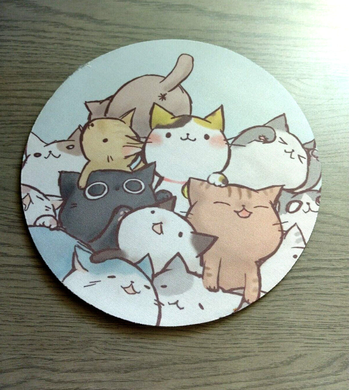 Kawaii Cute Round Light Blue Multicolored Cats Mouse Pad