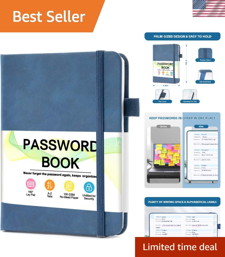 Compact Password Logbook - 4.3"x5.7" with Alphabetical Tabs for Easy Access