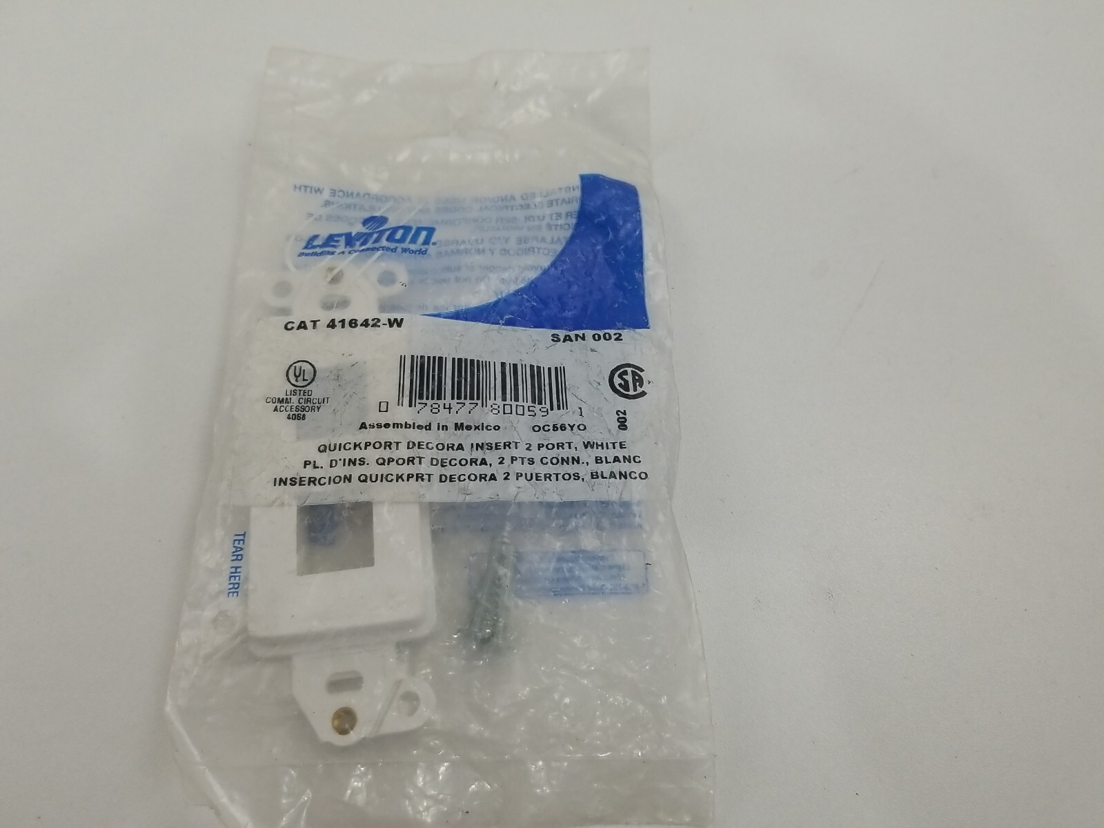Leviton CAT 41642-W, Quickport Decora Insert. 2 Port. NOS. Fast shipping