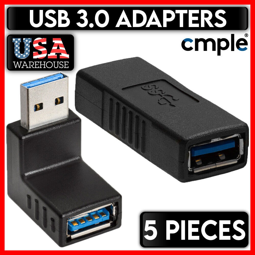 5 PCS USB Adapter USB 3.0 Right Angle 90 Degree Adapters Coupler Gender Changer