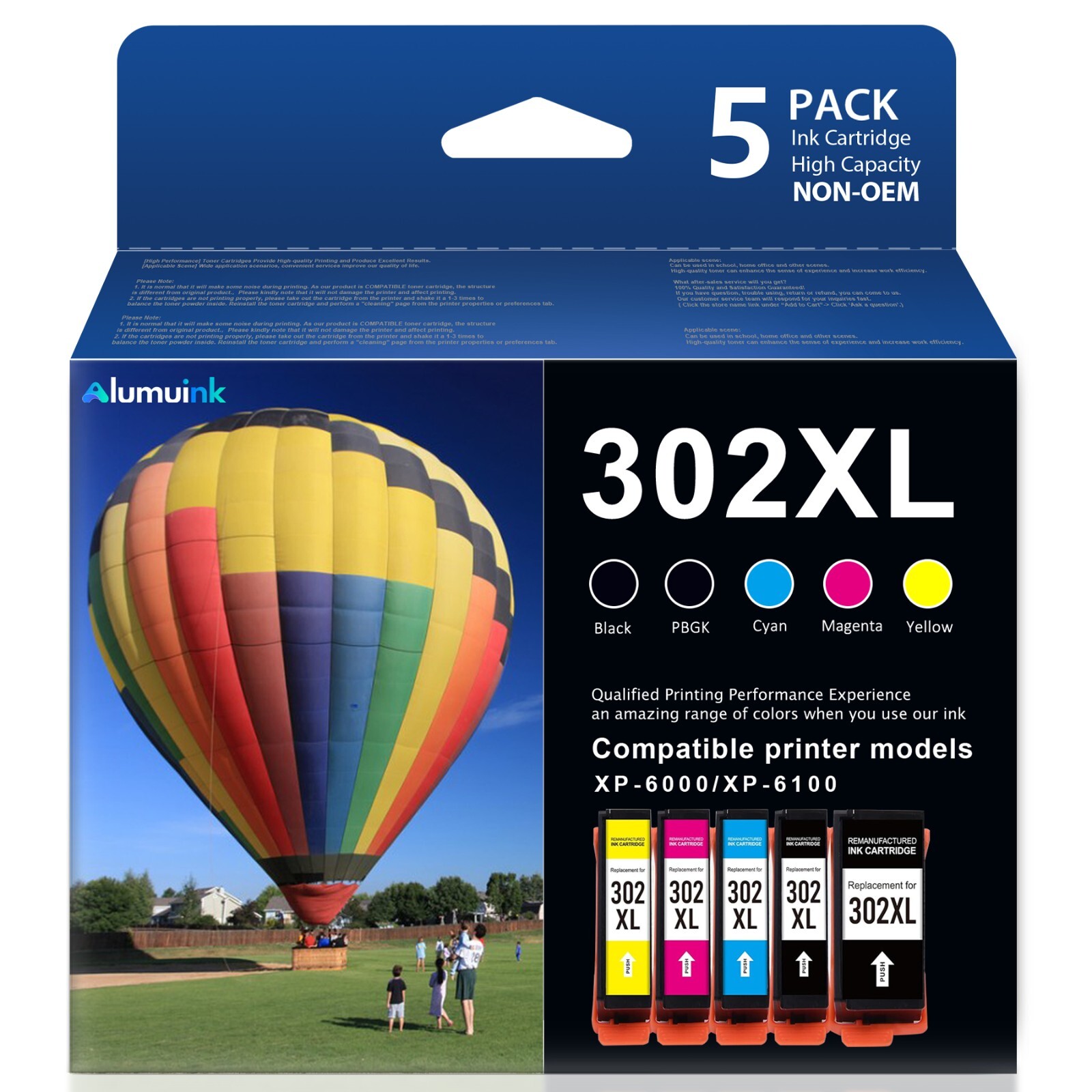 5 Pack 302XL Compatible Ink Cartridges for Epson Expression XP-6000 XP-6100