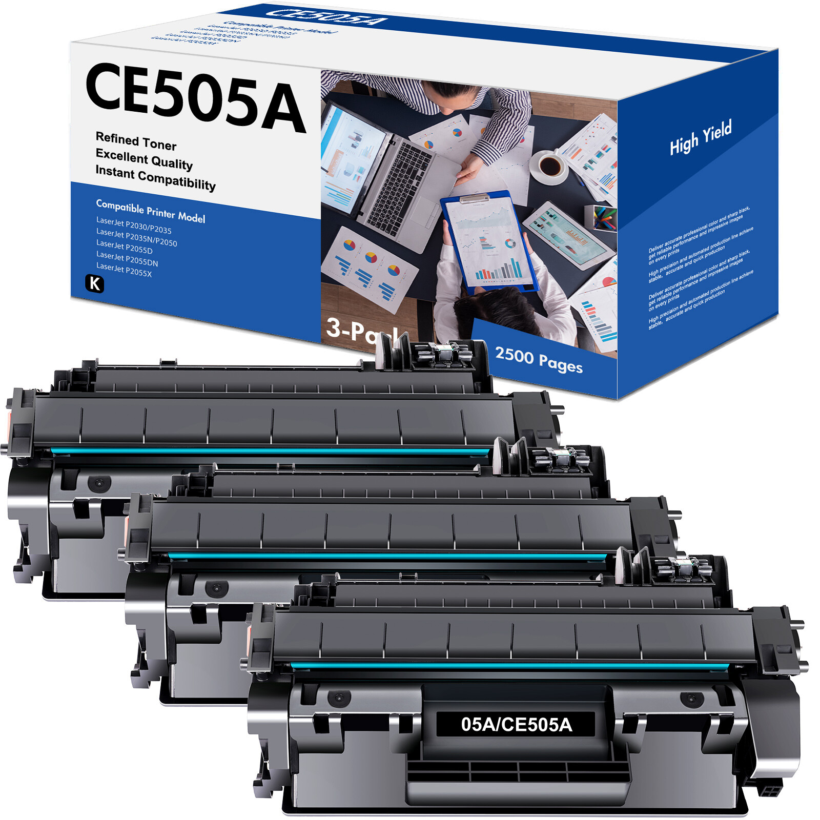 3PK High Quality CE505A 05A Toner Cartridge for HP LaserJet P2030 P2035 P2035n