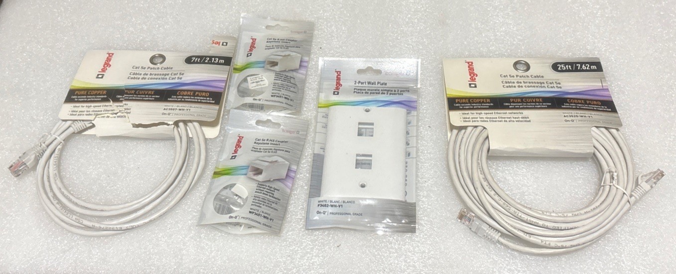 Legrand On-Q 25ft 7ft Cat 5e Patch Cable AC3525-WH-V1 2-port Plate Rj45 Couplers