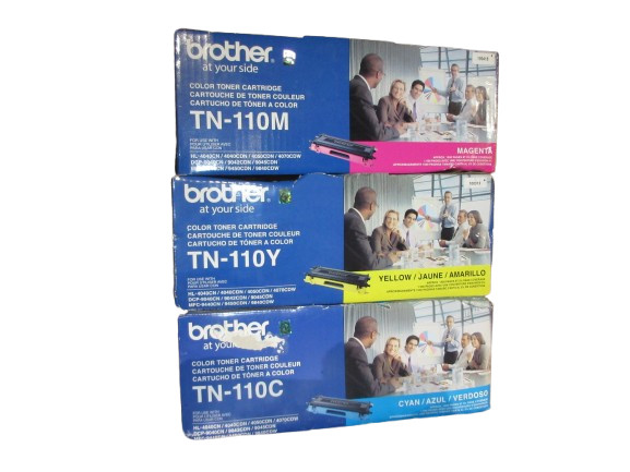 LOT  of 3 Genuine Brother TN-110C TN-110M TN-110Y Toner Cartridges