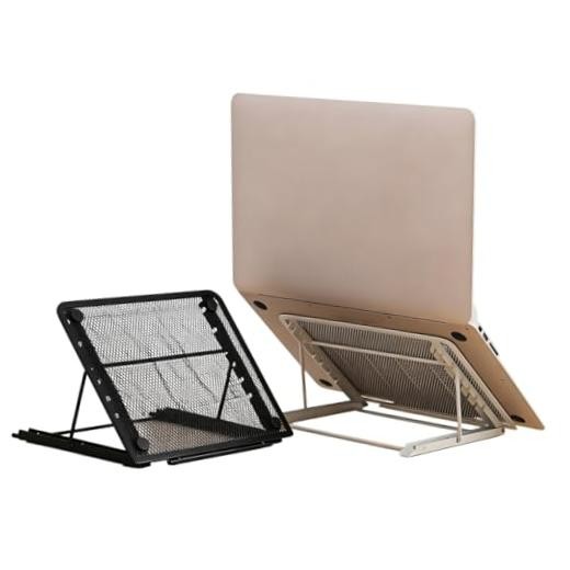 Ergonomic Laptop Tablet Stand Metal Mesh Ventilated Desktop Adjustable Black