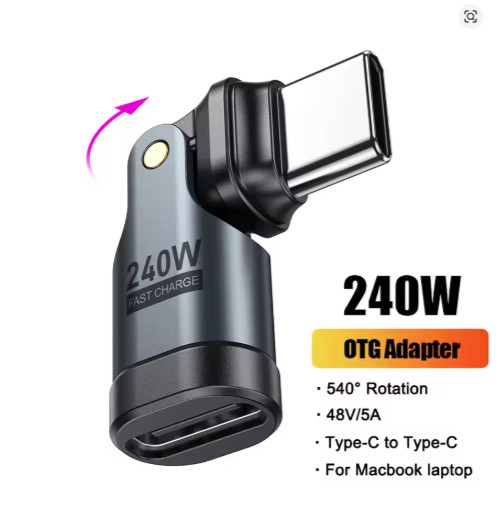 AUFU PD 240W USB-C OTG Adapter 540° Rotation Male to Female for MacBook/Phones