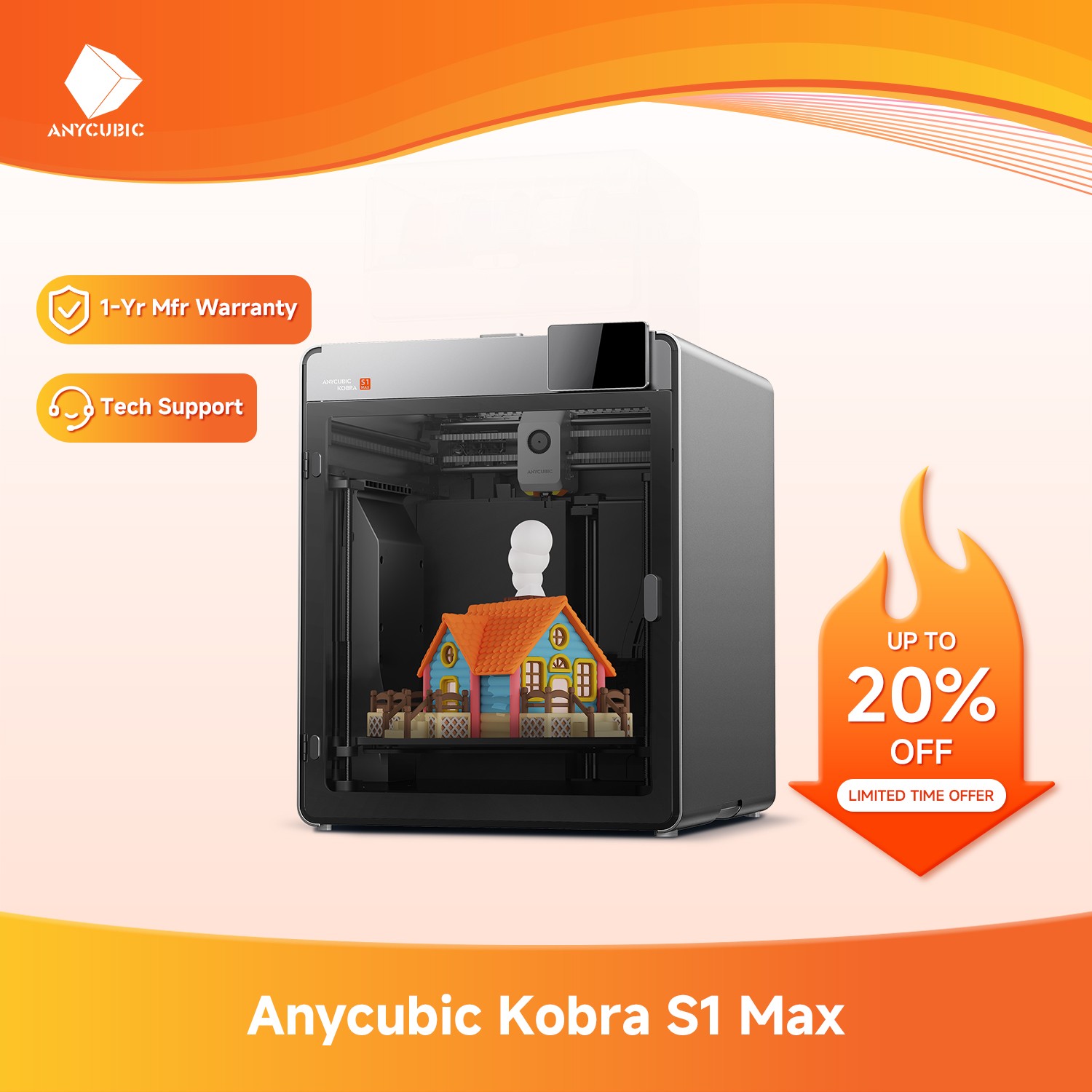 【NEVER USED】Kobra S1 Max FDM CoreXY 3D Printer Max 600mm/s Speed 350×350×350mm