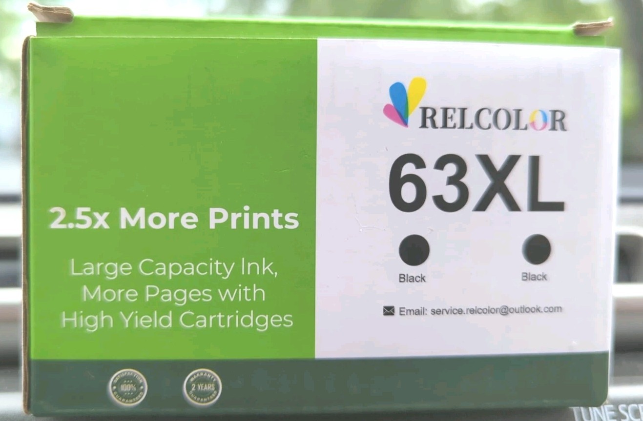 New 2 RELCOLOR Replacement Ink Sealed Cartridges HP 63XL Black Exp 3/27 Deskjet+