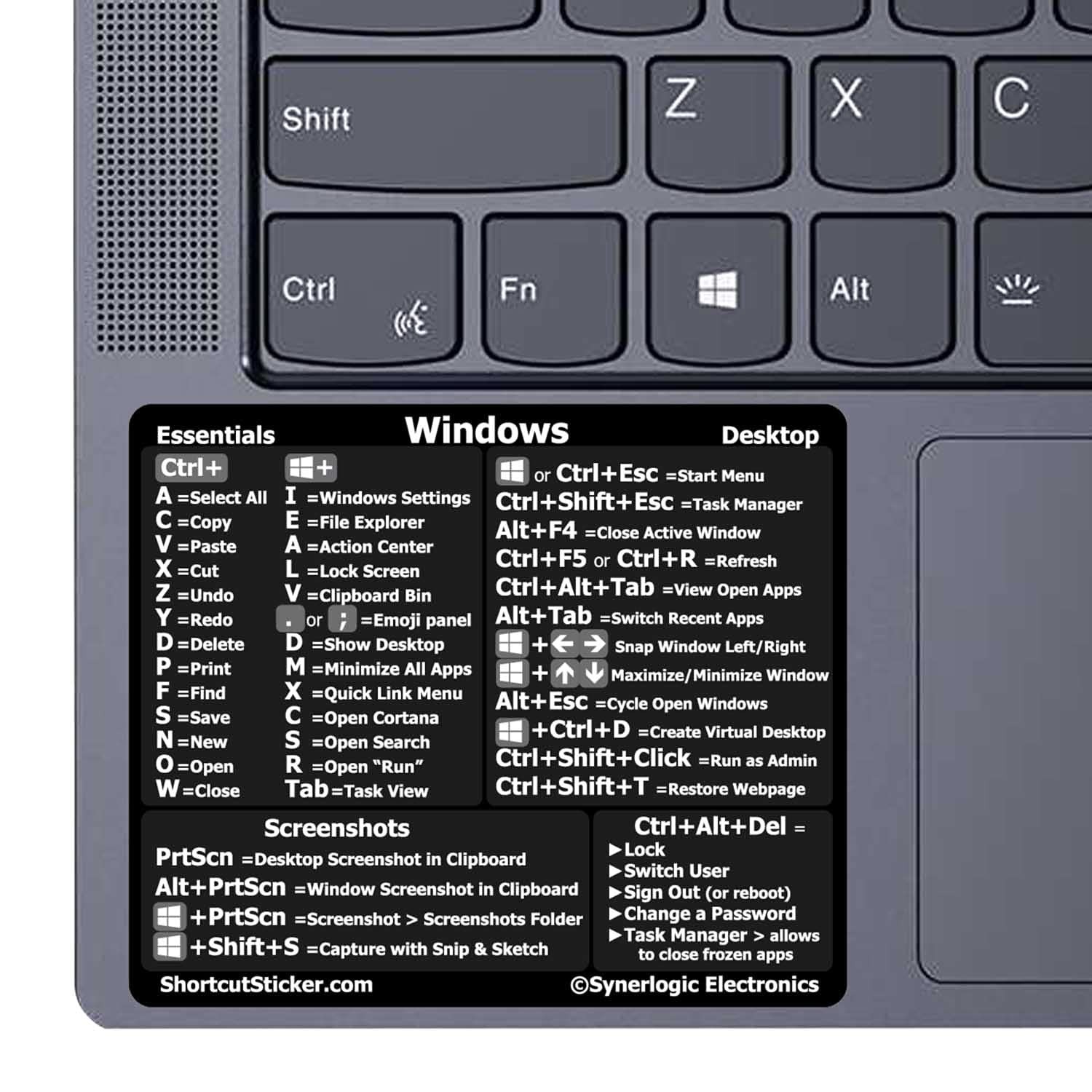 Synerlogic Windows PC Reference Keyboard Shortcut Sticker | Vinyl, Laminated ...