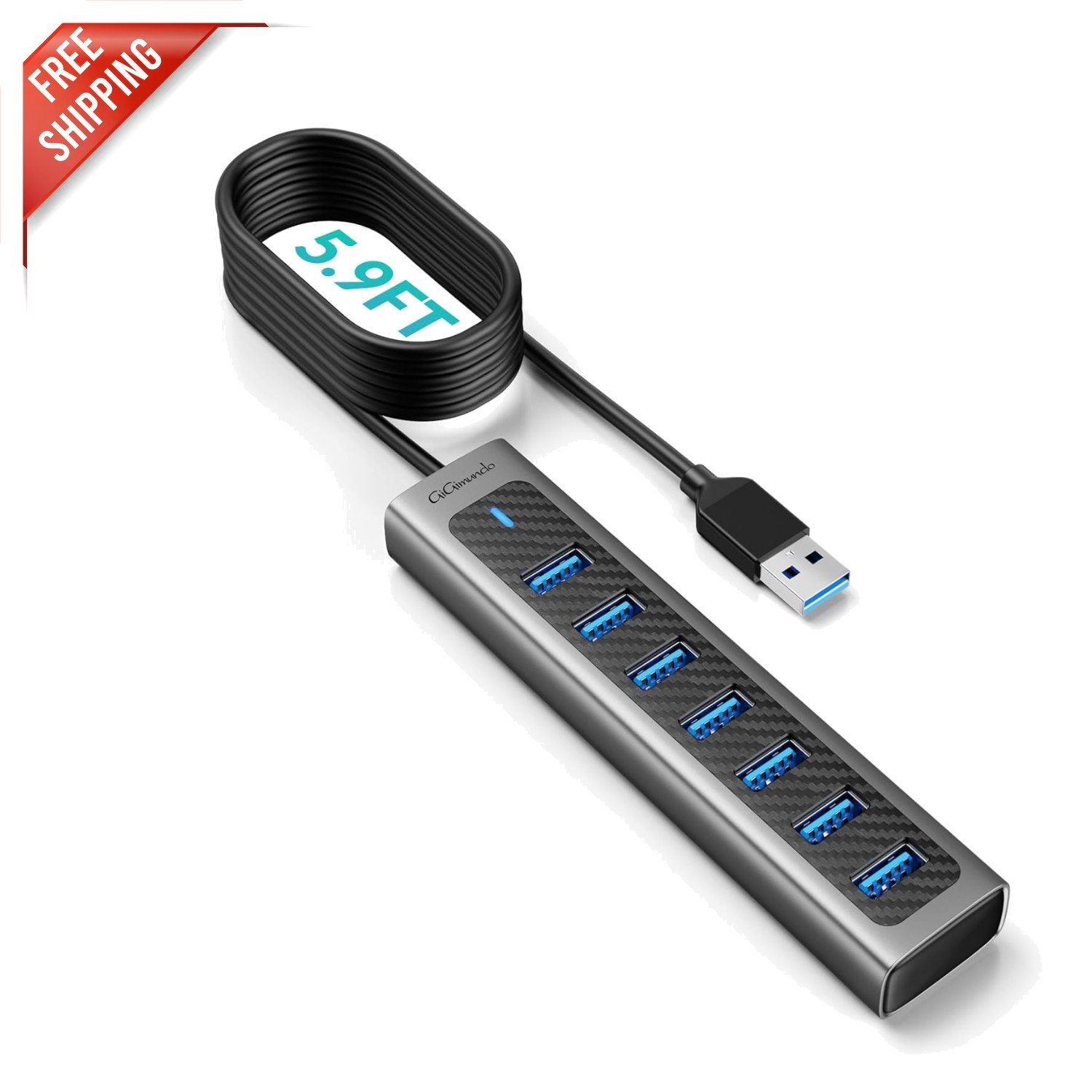 Compact 8-Port USB 3.0 Splitter - 6FT Cable for Effortless Multi-Device Setup