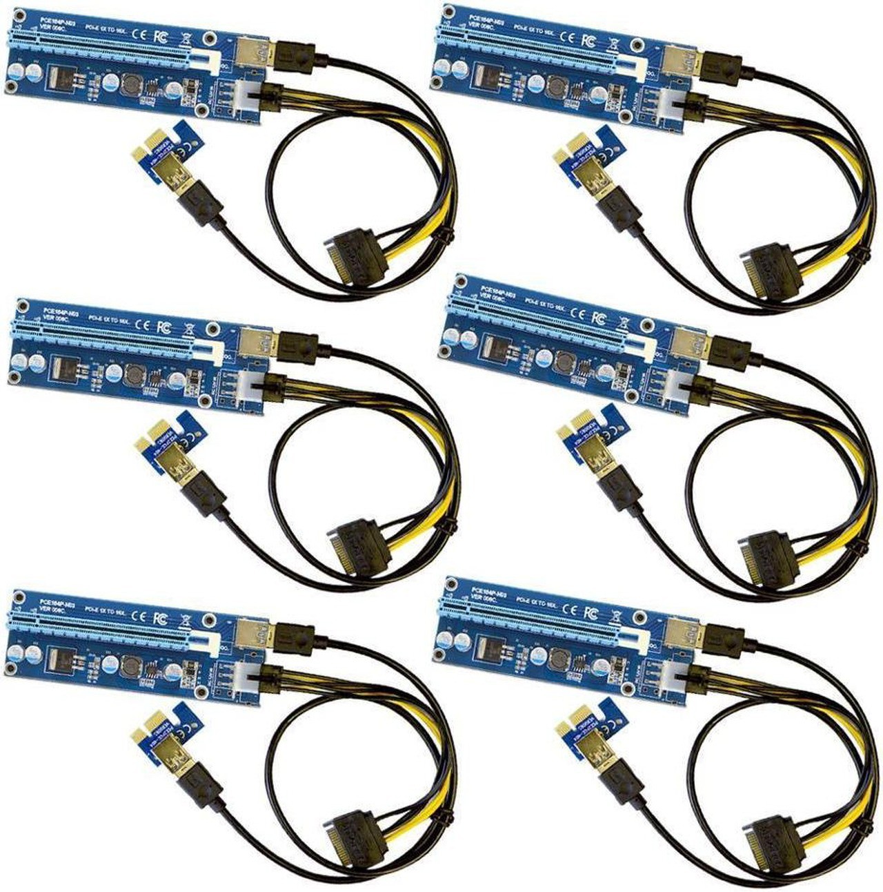 6-Pack VER009S PCI-E Riser Card PCIe 1x to 16x USB 3.0 Data Cable Bitcoin Set