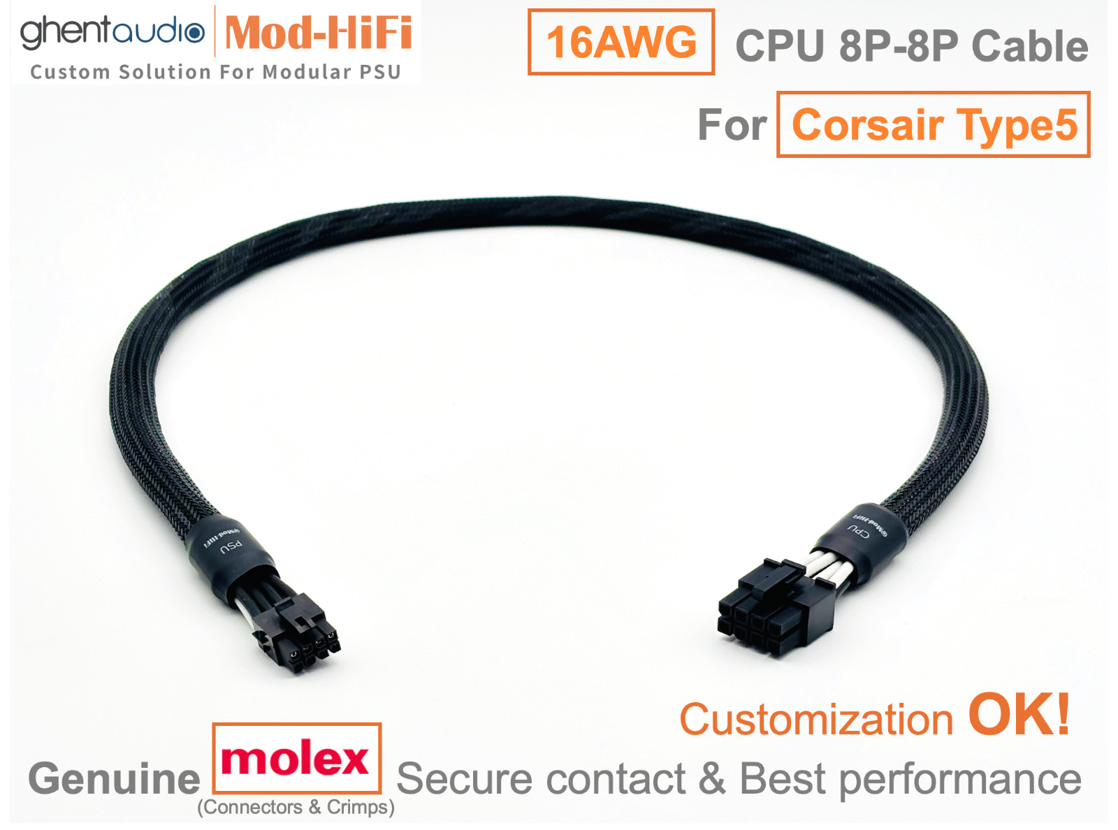 ⚡️16AWG CPU 8-Pin Cable for Corsair RMx-Shift Series - 70cm / 27 inch, black
