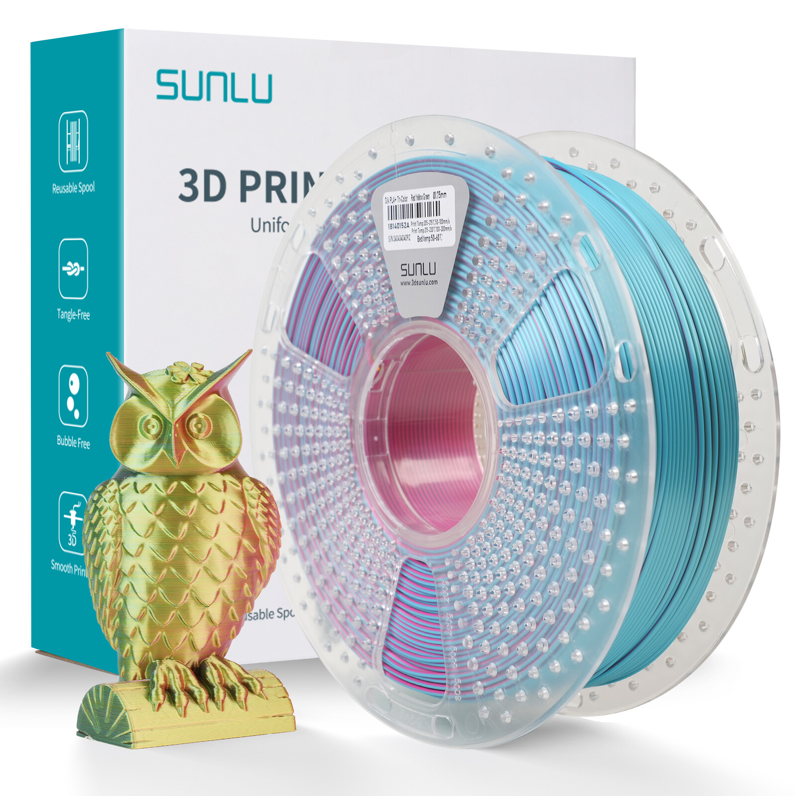 SUNLU 1.75MM Dual &Triple SILK 3D Printer Filament Shiny PLA+ SILK 1KG Spool