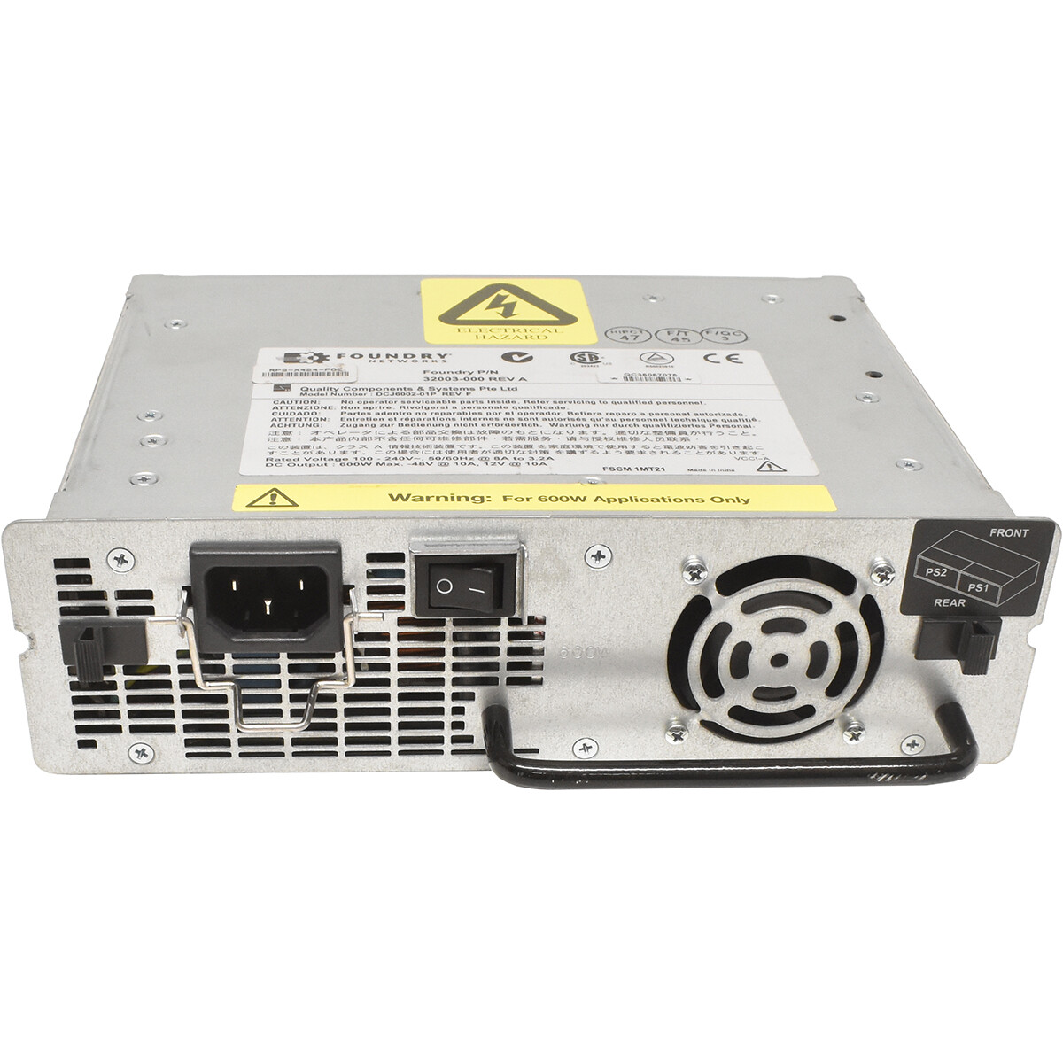 Foundry Networks Power Supply / PSU 600W for RPS8 DCJ6002-01P 32003-000