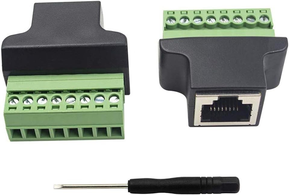 Reliable 2-Pack RJ45 Female to 8 Pin Screw Terminal Connectors - Black Finish