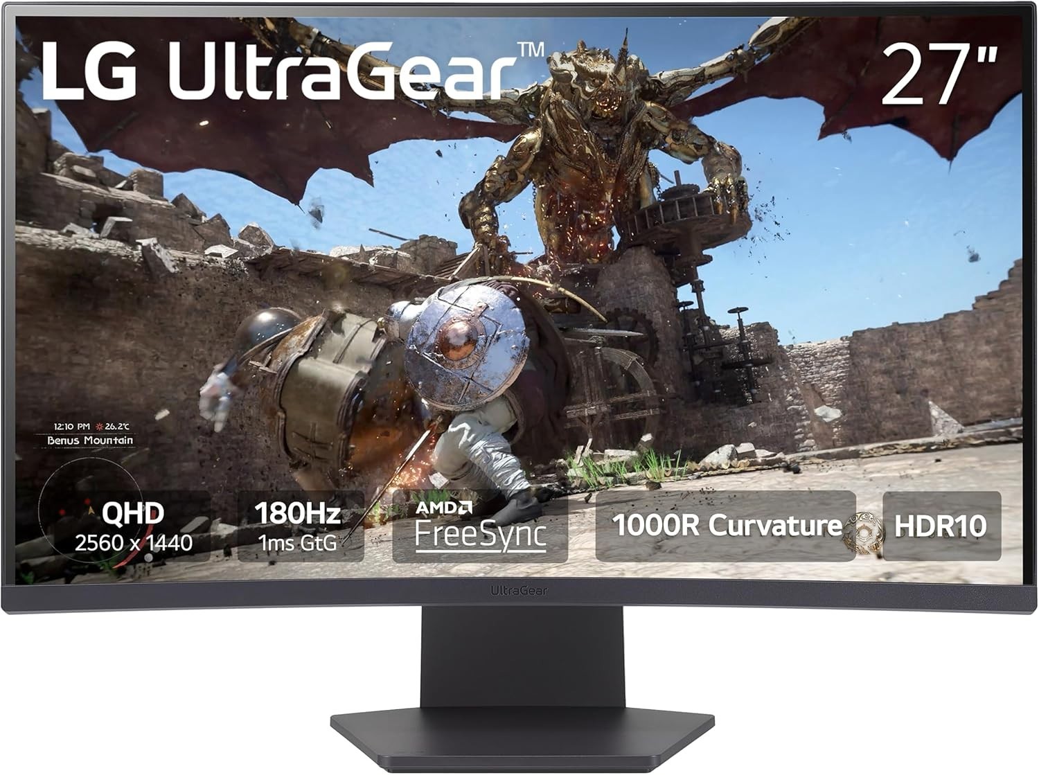 LG 27GS60QC-B Ultragear Curved Gaming Monitor 27-Inch QHD (2560x1440) 180Hz 1ms