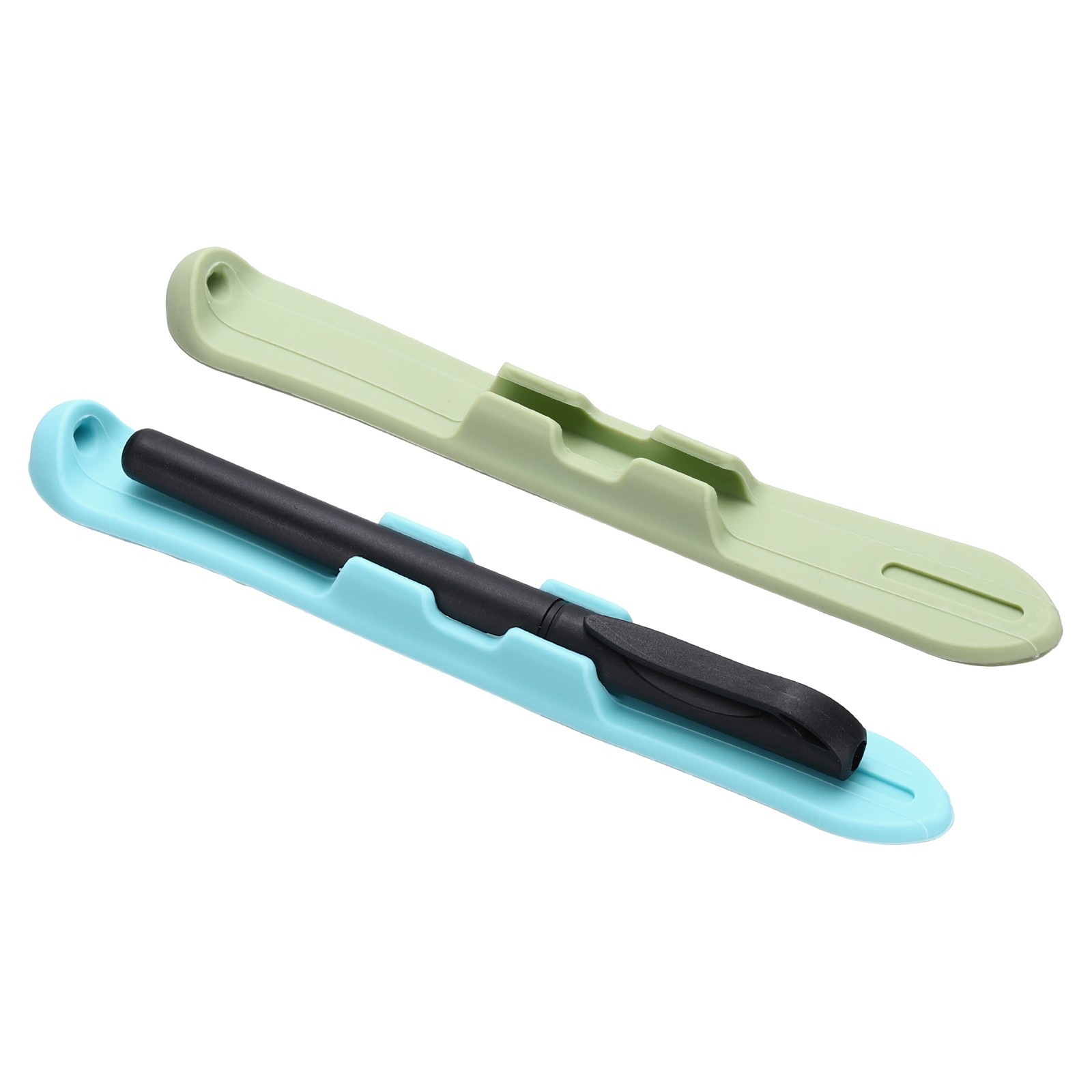 2 Pcs 6.9'' Silicone Pencil Holder with Strong Adhesive Grip Sleeve, Blue/Green