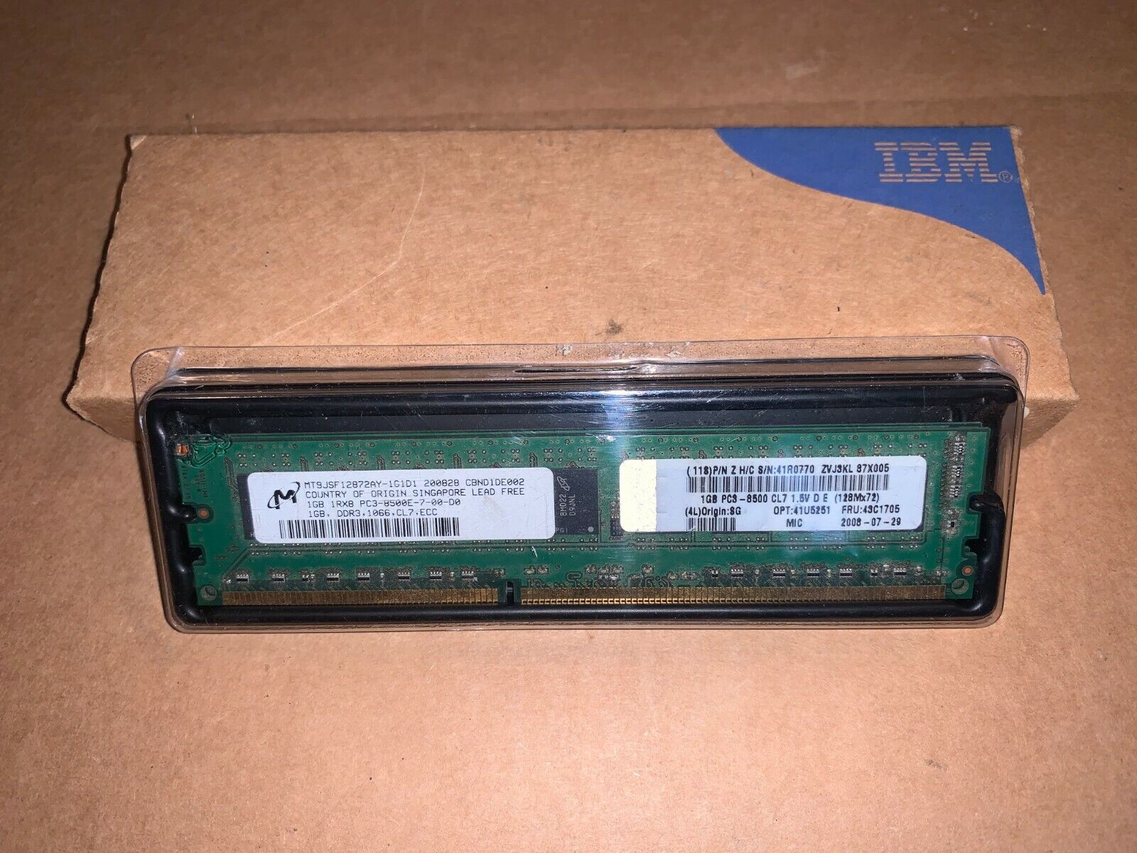 (LOT OF 2) IBM 1GB DDR3 1066 PC8500 MEMORY 43C1705 / 41U5251 / 41R0770