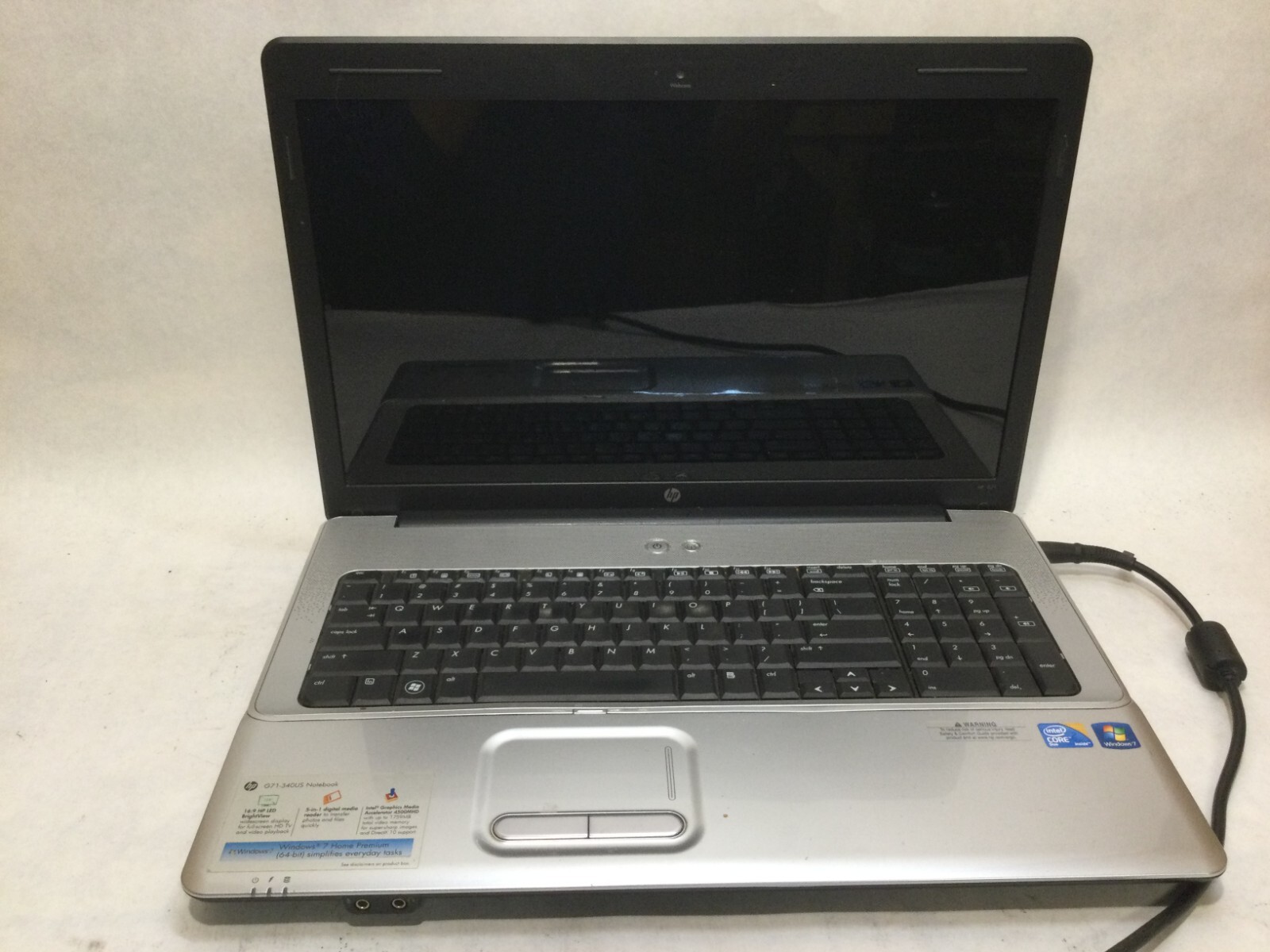 HP G71-340US 15.6” / Intel Core 2 Duo UNKNOWN SPECS / (DOES NOT POWER ON) -MR