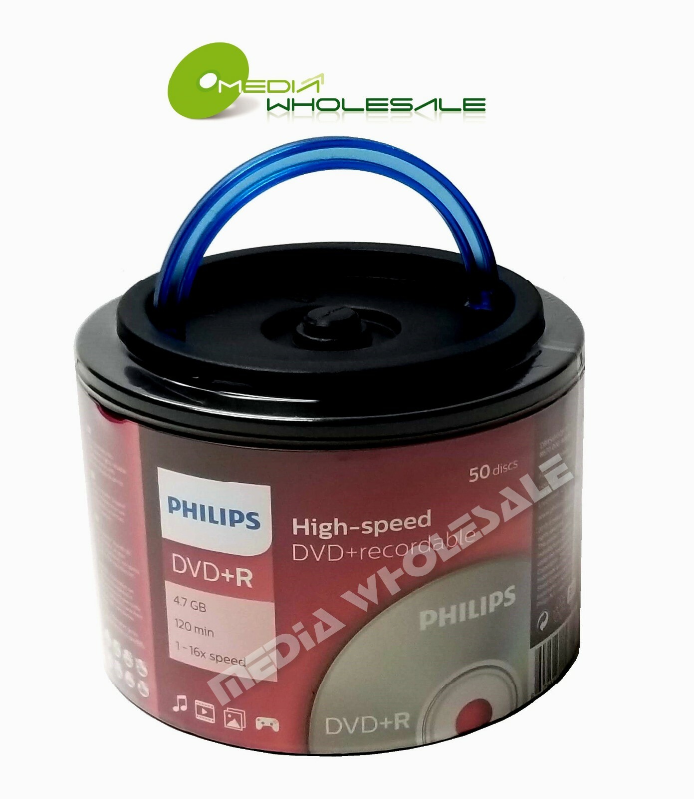 100 PHILIPS Blank 16X DVD+R Plus R Logo Branded 4.7GB Disc Spindle with Handle