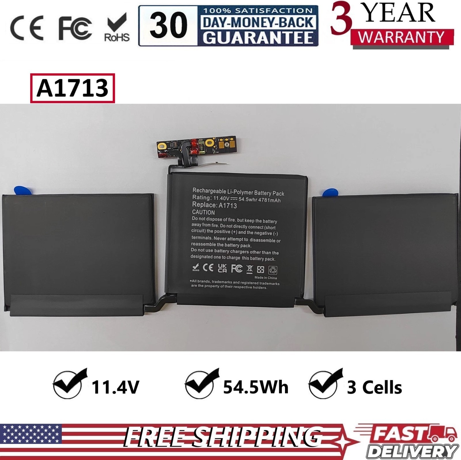 A1713 A1708 Battery for MacBook Pro 13 inch Late 2016 Mid 2017 EMC 2978 EMC 3164