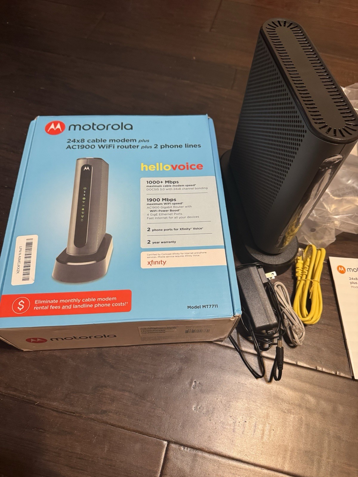 Motorola 24x8 Cable Modem + AC1900 WiFi Router + 2 Phone Line for Xfinity MT7711
