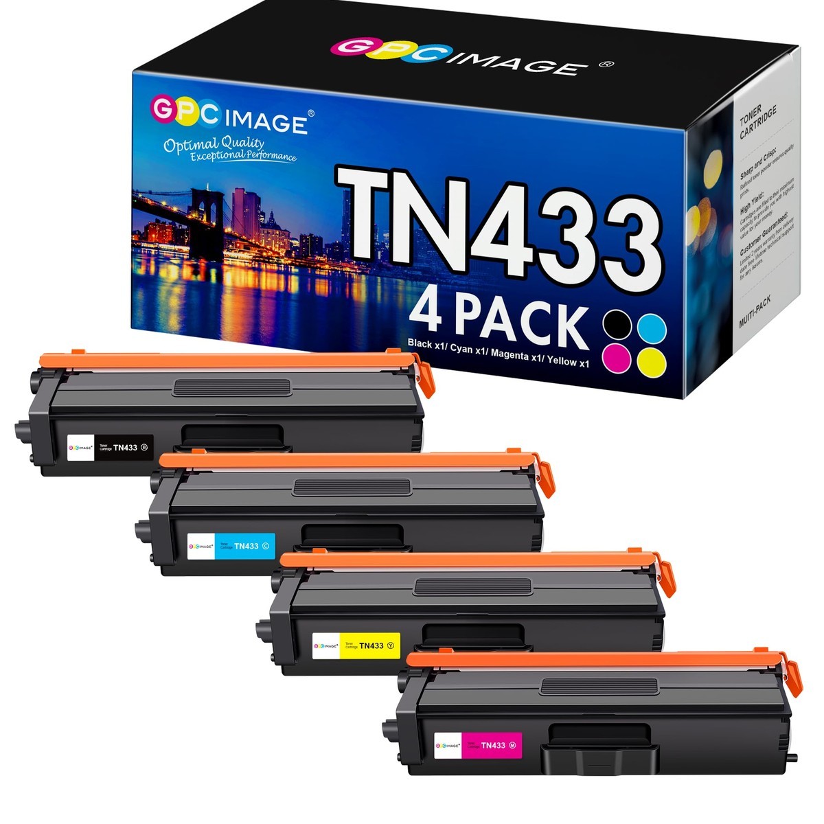 GPC Image Replacement for Brother TN433 Toner Cartridge 4 Pack