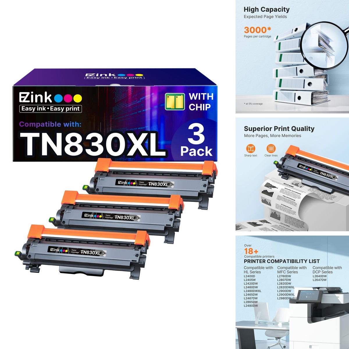 E-Z Ink TN830XL Compatible Replacement Toner for Brother HL-L2405W L2400D