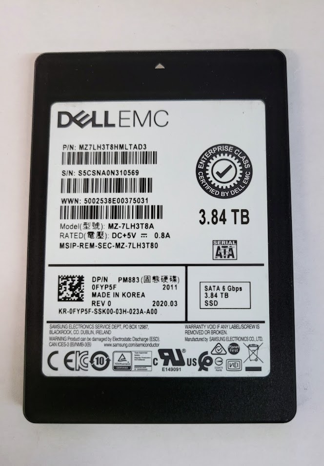 Dell MZ-7LH3T8A 3.84TB 2.5" 6Gb/s SATA Solid State Drive Dell P/N: 0FYP5F